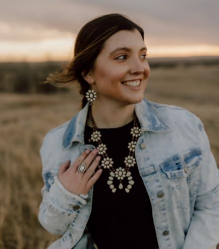 Montana West Rustic Couture's Western Jewelry Set for Women Cowgirl Vintage Western Necklace Earring - color: D-White