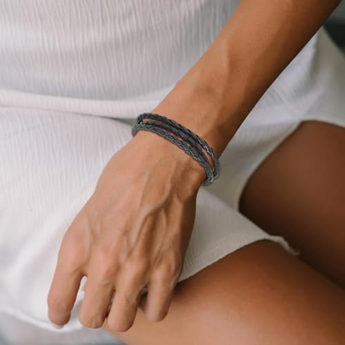 Long tiantian Boho Bracelets for Women Western Jewelry for Women Leather Wrap Bracelets Stackable Bangle Western Outfit for Women - color: bracelets for men(grey)