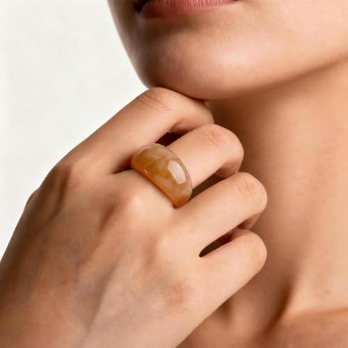 Vintage White Acrylic Ring Acrylic Chunky Wide Rings Resin Statement Ring Resin Dome Rings Not Adjustable Minimalist Geometric Plastic Knuckle Finger Y2K Jewelry for Women - color: Brown