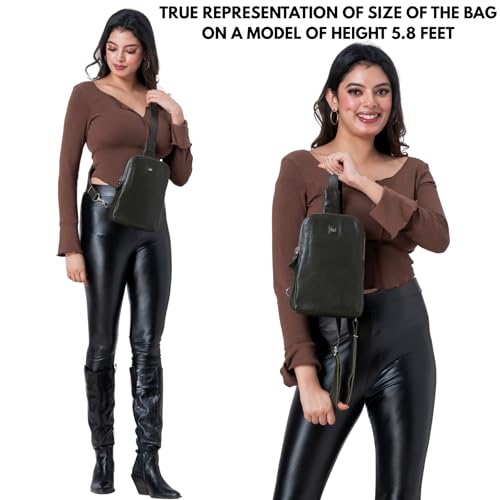 Leather Sling Bag for Women Genuine Crossbody Purse Small Trendy Cross Over Chest with Phone and Credit Card Slots (Olive Nappa) - color: Olive Nappa