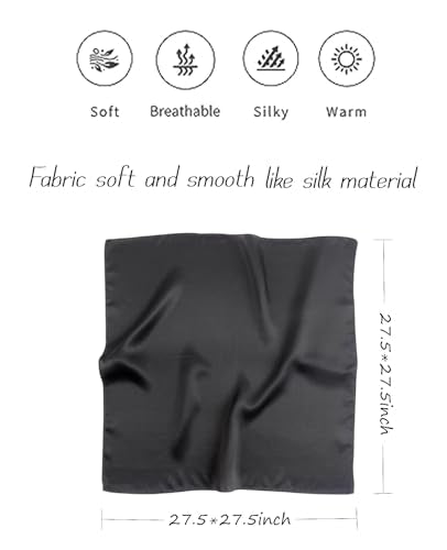 Hioyiwse Satin Square Scarf for Women Solid Color Emulation Silk Handkerchief Hair Ribbon Headband Handbag Purse - color: D3-black(23.6*23.6inch)