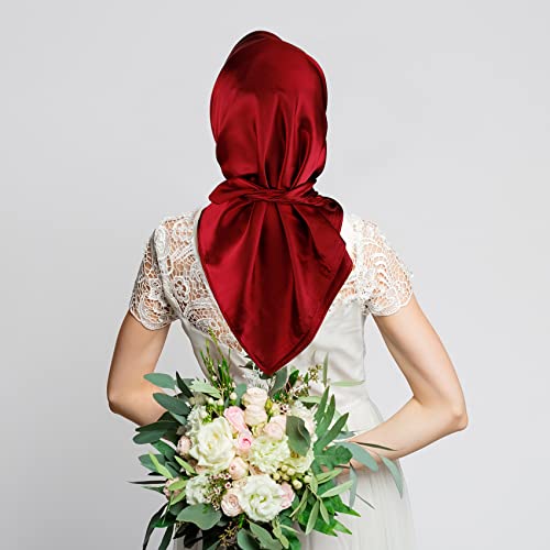 NZKNP Silk-Like Head Scarf - Women's Bandana Wraps - color: 14-red, size: 35"*35"