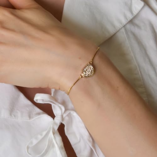 Humble Chic NY Simulated Druzy Chain Bracelet for Women - Boho Stackable Adjustable Bolo Slider Bracelet - color: Gold - Gold Stone