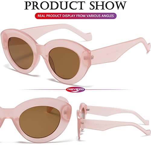 AIEYEZO Oversized Cat Eye Sunglasses for Women Cute Oval Thick Frame Cateye Sun Glasses Chic Retro Style Shades - color: 2 Set (Pink + Blue)