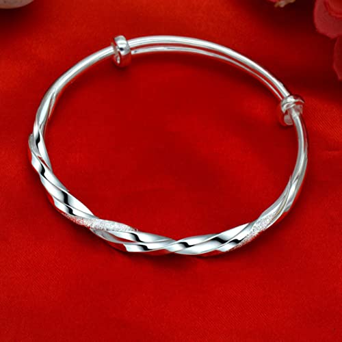 Sterling Silver Bangle Bracelets for Women,Fashion Jewelry Simple Adjustable 925 Silver Cuff Bangles for Women Mom Wife Valentine Mothers Day Gift - color: style-5