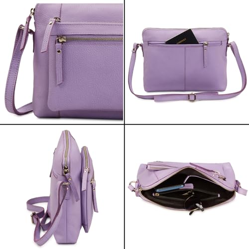 Leather Crossbody Bags for Women Small Soft Genuine Pebbled Sling Shoulder Handbag Crossover Purse with Full Adjustable Strap (Lavender Nappa) - color: Lavender Nappa