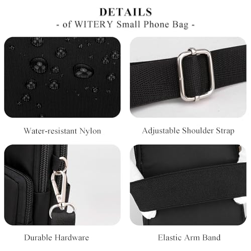 WITERY Waterproof Nylon Cute Crossbody Cell Phone Purse Smartphone Wallet Bag for Women - color: Black