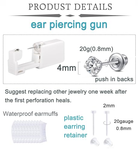QWALIT Silver Ear Piercing Kit Ear Piercing Gun Kit Ear Piercing Earrings Disposable Self Piercing Earring Ear Gun Piercing Kit at Home Silver Stud Earring for Women - color: E2-3 zircon -silver