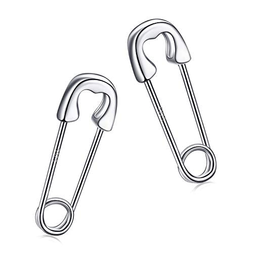 CHIC & ARTSY 925 Sterling Silver Safety Pin Earrings - Lightweight Comfortable Punk Paperclip Cartilage Hoop Earrings, Trendy Industrial Style Jewellery for Women and Men - color: White-Small Heart