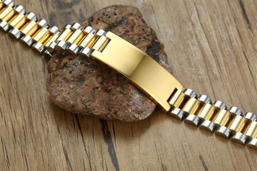 Custom Mens Bracelet Personalized Watch Band Engraved Name Bracelets for Men Customized ID Cuff Wristband Gift for Dad Husband - style: Gold&Silver-1.5cm