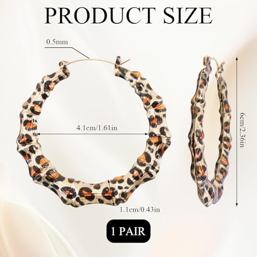 Bamboo Hoop Earrings, Large Hip Hop Bamboo Earrings for Women Silver Plated Statement Oversized Bamboos Hoop Earrings Set for 80s 90s Rapper Accessories Daily Wear Fashion Party - color: Leopart, size: 90m
