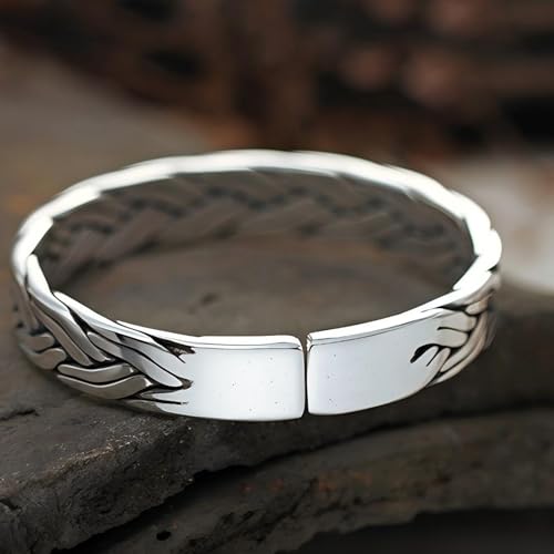 Kim Carrey S925 Sterling Silver Bracelet, Stacked Bracelets Open Bangle Cuff Design, Men's Gift Jewelry for My Man - style: Hemp Rope