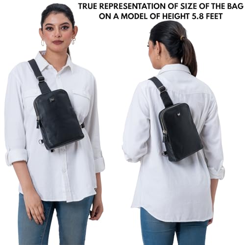Leather Sling Bag for Women Genuine Crossbody Purse Small Trendy Cross Over Chest with Phone and Credit Card Slots (Black Nappa) - color: Black Nappa