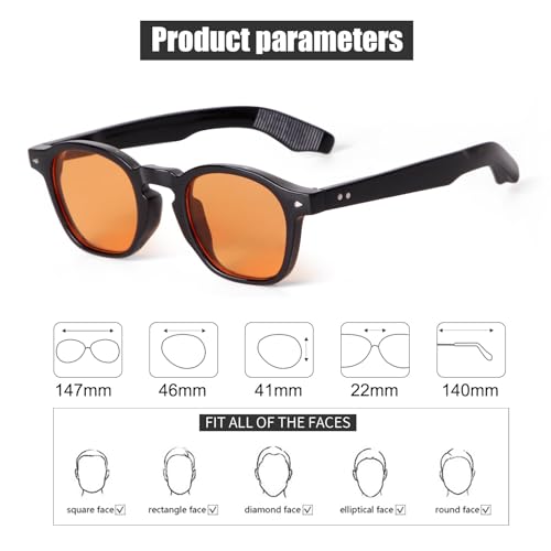 SORVINO Retro Round Sunglasses for Men Women Vintage Unisex Stylish Small Circle Tinted Sun Glasses 46mm - color: Black/Orange Tinted