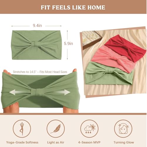 Awumbuk Wide Headbands for Women Knotted No Slip Head Bands Soft Turban Headband Hair Accessories Boho African Solid Color Head Wraps for Women Yoga Workout (Brown) - color: Brown