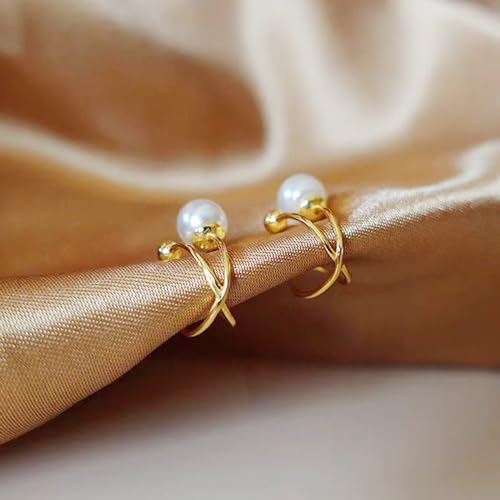 Ear Cuffs Non Piercing 14K Gold Plated Ear Cuff Earrings for Women Trendy Clip on Cartilage Earring Stacks Non Pierced Adjustable Fake Earrings Set Jewelry - color: G：Pearl Ear Cuff