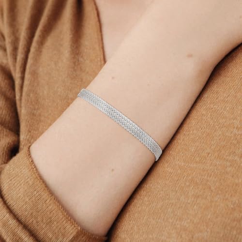 Tennis Mesh Bracelet 14K Gold/Sterling Silver Plated Copper Dainty Adjustable Heart Clover Butterfly Charm Hand Bracelets for Women Brides Stackable Fashion Jewelry Wedding Prom Gift - style: C-SL