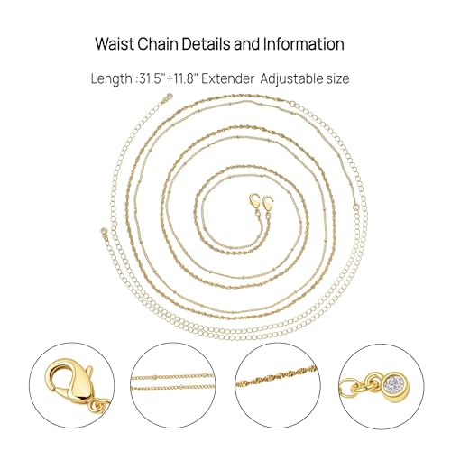 Waist Chain Belt for Women - 14K Gold Plated/Silver Layered Belly Chains for Women Sexy Bikini Beads Gold Jewelry Accessories Body Chain Gifts - color: Waist Chain-Wave Beads-Gold