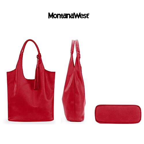 Montana West Slouchy Hobo Bags for Women Soft Designer Shoulder Purses Ladies Top Handle Handbag - color: Pepper Red079