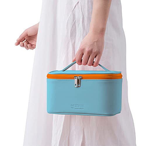 Meiyuuo Makeup Bag Large Cosmetic Bags for Women Girls Cute Travel Zipper Pouch Toiletry Organizer for Beauty Essentials Waterproof (Cyan Blue) - color: Cyan Blue