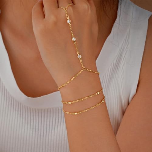 Hand Chain Gold Bracelets for Women Trendy Finger Ring Slave Bracelet Dainty Chain Hand Jewelry Trendy Gifts - color: E2:gold hand chain