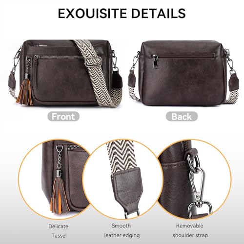 MEITRUE Crossbody Bags for Women, Vegan Leather Crossbody Purse Trendy Multi Pockets Shoulder Handbag with Tassel - color: 02-coffee