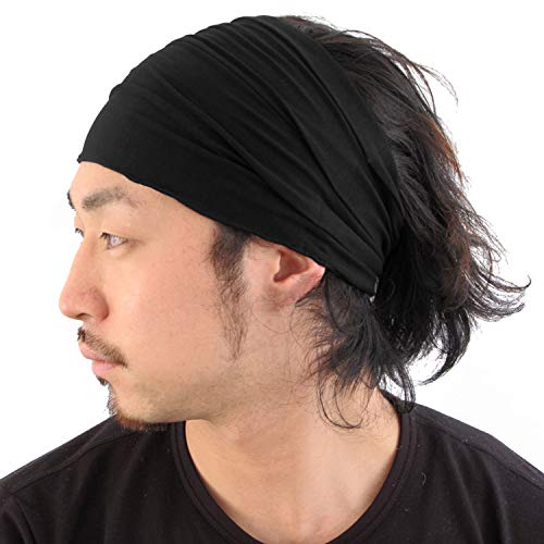 CHARM Headband for Men, Japanese Style Bandana Head Bands for Women and Men, Stretch Hair Band for Sports & Daily Wear by Casualbox - color: Black, size: Medium