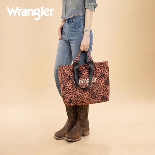 Montana West Wrangler Large Tote Bag for Women Designer Leopard Print Purse for Travel Work Gym - color: Pink