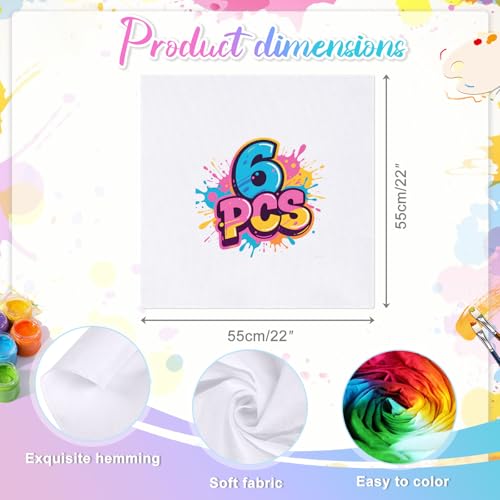 Cotton White Bandana, 22"x22" White Bandanas Bulk for Tie Dying, Handkerchiefs Headband Head Wrap Scarf - style: 6pcs
