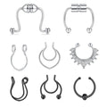MODRSA Fake Nose Stud Fake Nose Ring Stud Fake Nose Piercing Fake Lip Ring Fake Earrings Stud Silver Gold Fake Cartilage Helix Earring Clip on Earring Hoop Fake Eyebrow Ring Fake Bridge Piercing - color: H-Fake septum - silver black