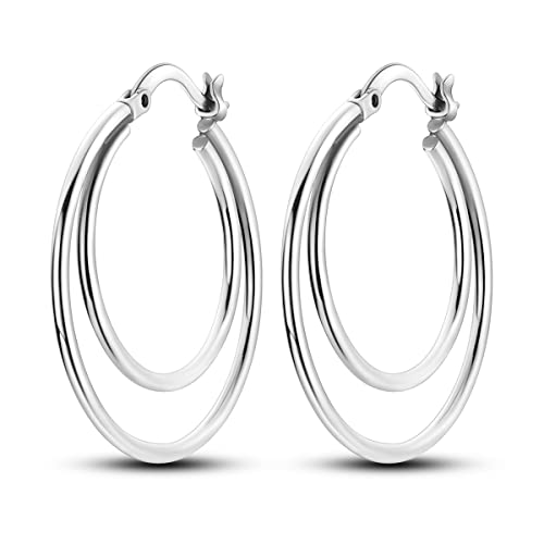 NARMO 925 Sterling Silver Hoop Earrings for Women Hypoallergenic Lightweight Simple Huggie Hoop Earrings Twisted Hoop Earrings Colorful Cubic Zirconia Hoop Earrings Rainbow Hoop Earrings - color: Double Hoop