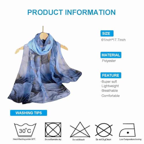 Xyueanlo Women's Chiffon Scarf Lightweight Scarves Fashion Elegant Floral Print Scarfs Shawls - color: Lotus Blue