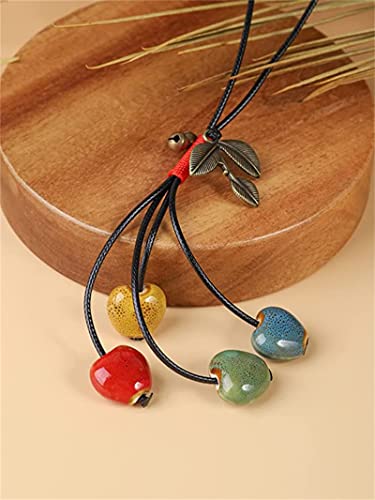 Pingyongchang H&Z Bohemian Colorful Ceramic Beads Lariat Necklace, Hippie Moon Stars Ceramic Tassel Beaded Jewelry Gifts for Women - color: colourful