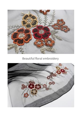 Jeelow Silk Blend Floral Fashion Scarf Shawl Wrap Lightweight Sheer For Women Floral Embroidery Wedding Party Prom - color: Petal Black