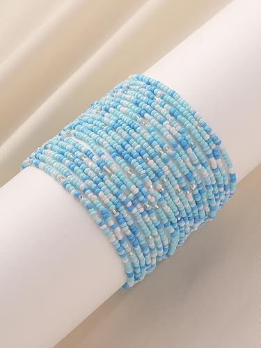 xuzhiyuan 18Pcs Boho Beaded Bracelets Set for Women Bead Stackable Stretch Bracelets, Colorful Handmade Jewelry for Beach, Party - color: Blue