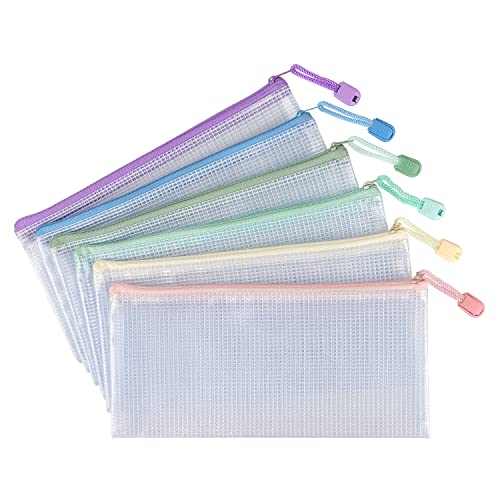 Tamaki 6 Pack Mesh Pencil Pouch Waterproof Bags Plastic Zipper Pouch A6 Size for Classroom Organization School Office Supplies (Macaroon, A6) - color: 6 Pack Macaroon