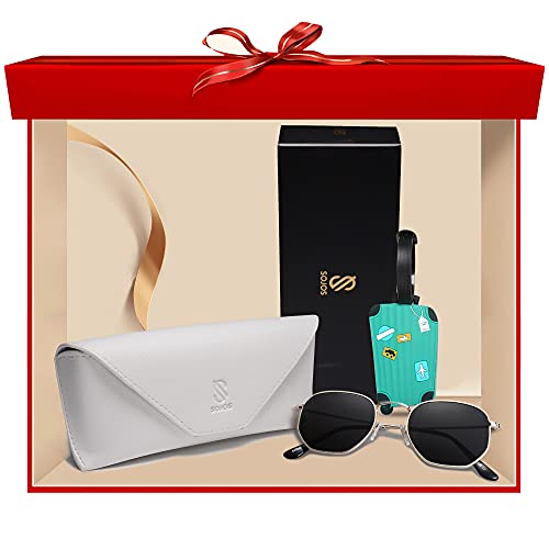 SOJOS Square Polarized Sunglasses for Women Men Small Hexagonal Polygon Shades SJ1072 - color: Golden
