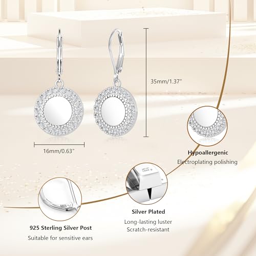 Disc Dangle Earrings for Women, 14K Gold Plated Flat Hypoallergenic Drop Earrings, Silver Classic Coin Leverback Earrings for Women Jewelry Gifts - color: B-Silver