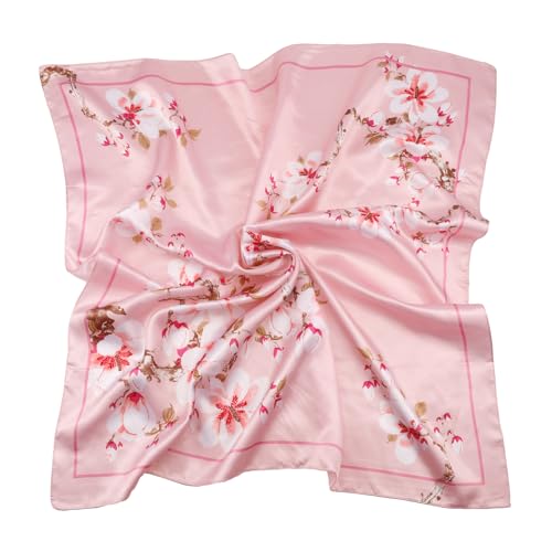 NZKNP Silk-Like Head Scarf - Women's Bandana Wraps - color: 23-pink Flowers, size: 35"*35"