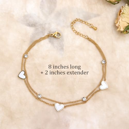 Dainty Gold Shell Pearl Charm Ankle Bracelet for Women Trendy non-Tarnish Adjustable Anklet Summer Beach Fashion Jewelry Gift - color: Heart Rhinestone