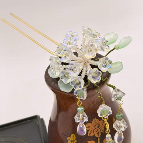 Hydrangea Cluster Resin Hairpin - Multi-Flower Vintage Chinese Hanfu Hair Stick for Women, Elegant Blue Purple Floral Hair Accessory for Weddings & Special Events(White Hydrangea) - color: White Hydrangea