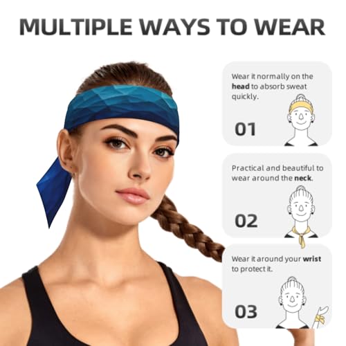 Sports Tie Headband Bandana Running Athletic Sweat Band Elastic Adjustable Sport Head Tie for Men Women Head Ties Ninja Tie Headbands Tennis Sweatbands Soccer Basketball Teams Running Head Band - color: Dark blue gradient