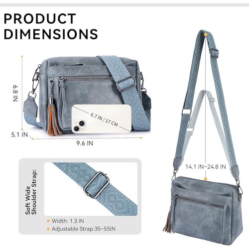 MEITRUE Crossbody Bags for Women, Vegan Leather Crossbody Purse Trendy Multi Pockets Shoulder Handbag with Tassel - color: 04-blue