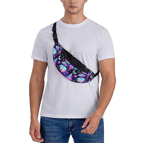 Magic Mushrooms Psychedelic Colorful Hippie Boho Fashion Casual Fanny Pack Waist Bag Men Women Adjustable Belt Waist Bag For Travel Hiking Cycling Running Festival Carnival - color: Black16