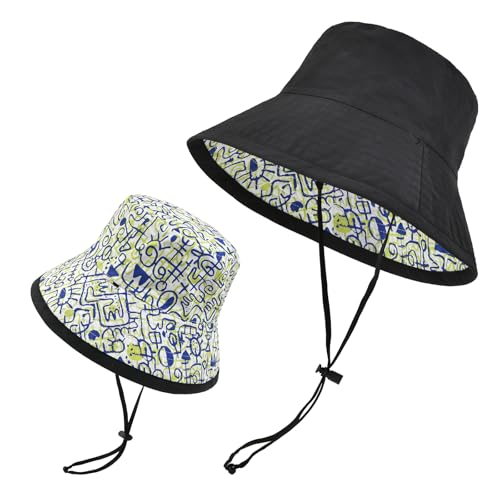 Women's Summer Sun Hat - Reversible Design with Striped Lining Adjustable Brim for Travel and Outings Cap - color: Printed-black