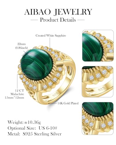 AIBAO 4-12 Ct Large Oval Engagement Rings for Women Natural Turquoise/Lapis Lazuli/Malachite Celtic/Infinity/Love Knot Halo Ring Size 6 to 10 Anniversary Christmas Valentines Gift - style: 12.1 Ct Malachite & Created White Sapphire