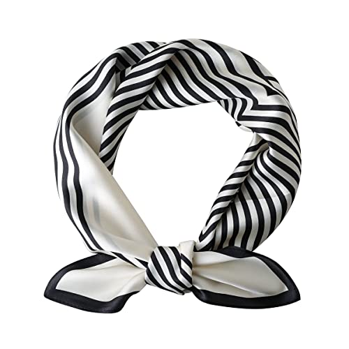 STARWHISPER 100% Pure Mulberry Silk Square Scarf-27''x27 Lightweight Hair Scarves Headscarf Night Sleeping with Gift Packed - color: Stripe White