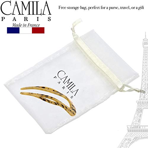 Camila Paris CP2502 French Twist Stick Clip Pins, Handmade, Victory Beige, Girls Hair Pin U-Shaped Hair Fork for Girls Spiral Updo Chignon Bun Holder, Styling Hair Accessories for Women Made in France - color: 2-Prong Victory Beige