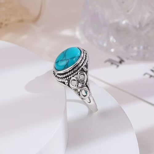 Turquoise Ring Handmade Boho Vintage Statement Thumb Knuckle Ring Western Country Concert Jewelry Gift for Women Wife Mom Sister Friend