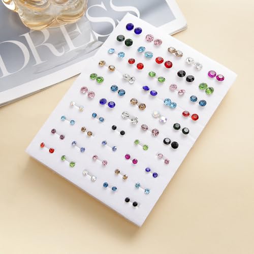 Multi-Color Stud Earrings Set for Women- Several Sizes Colors Rhinestone Faux Pearl Earrings, Daily Wear/Party Jewelry, Hypoallergenic Posts - style: 50 pairs